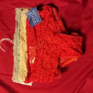 3 Pack Simply Styled Small Midi Lace Panties Red Grey Beige New